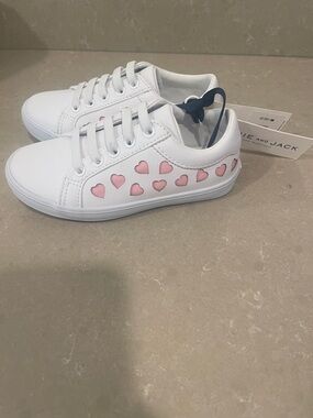 Janie and Jack White Sneakers with Pink Heart Cutouts